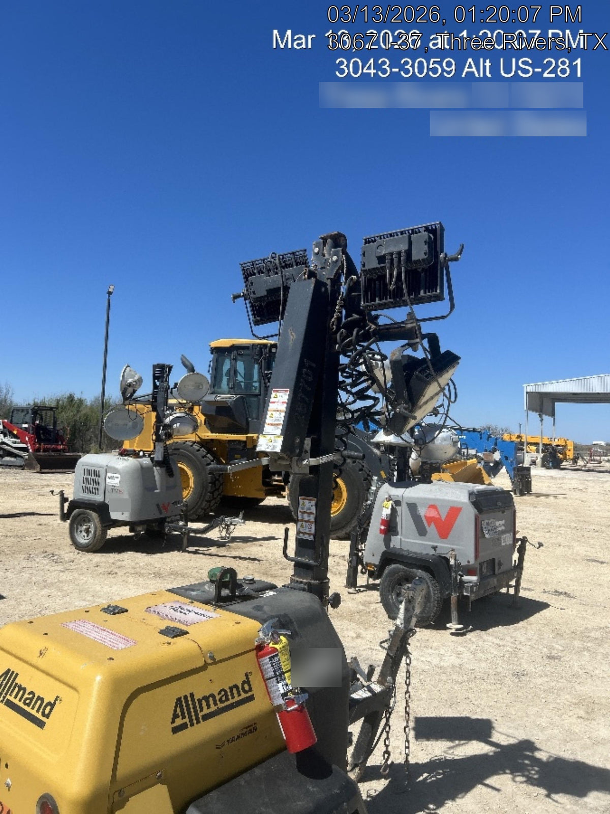 Allmand NLV3GR (4) LED Light Fixture 350W, 23' Vertical Mast, 3kW Prime, Towable, Deep Sea L401, Leveling Jacks, Yanmar T4F 5.8hp