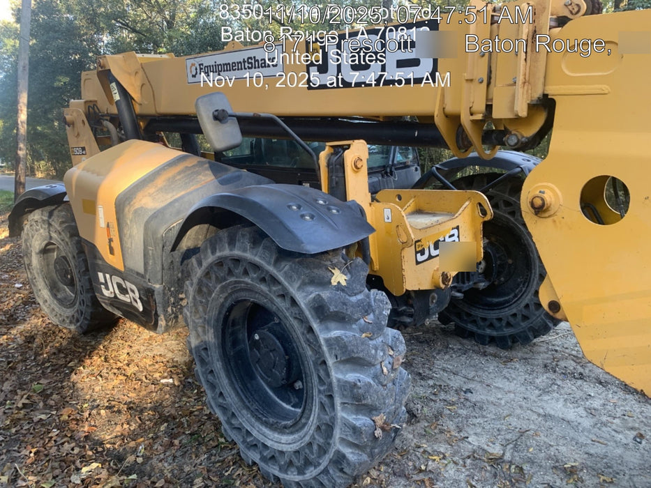 2019 JCB 509-42 Cab/Heat/Air, 74 HP, Solid Tires, STD Worklight, Beacon, Aux Hydraulics, Lifting Eye, Back up Alarm w/66" Carriage/60" Forks