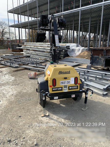 2022 Allmand NLV3GR (4) LED Light Fixture 350W, 23' Vertical Mast, 3kW Prime, Towable, ES Decals, T3