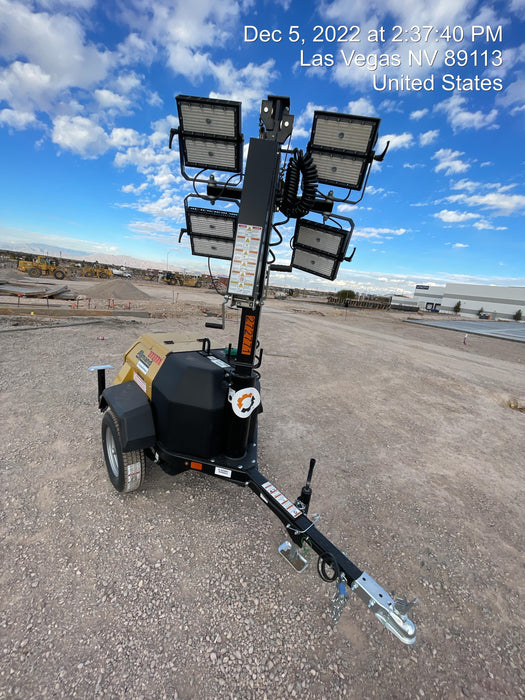 2022 Allmand NLV3GR (4) LED Light Fixture 350W, 23' Vertical Mast, 3kW Prime, Towable, ES Decals, T3