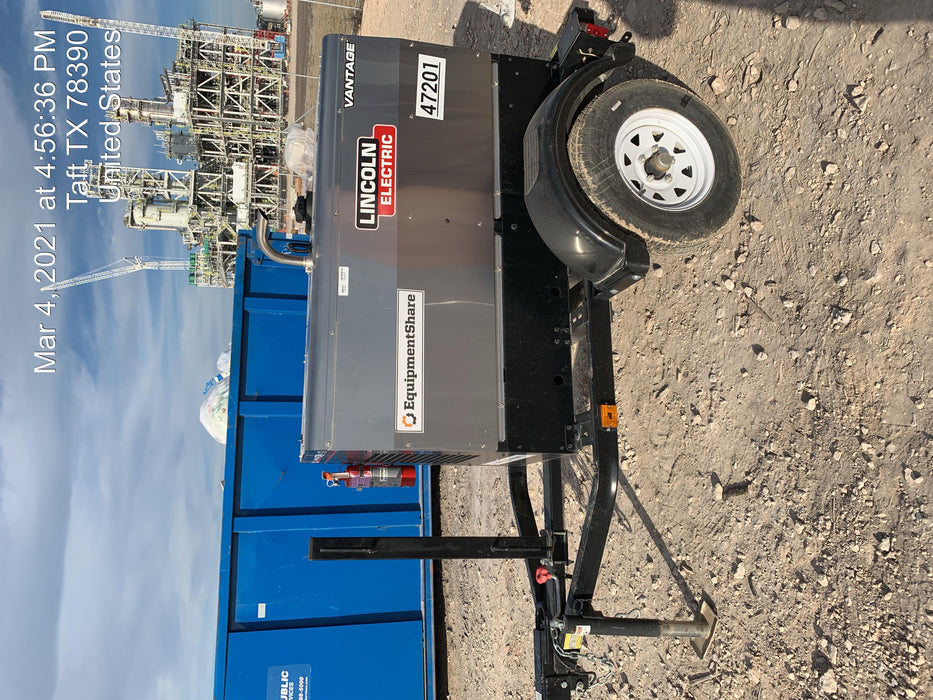 2019 Lincoln Electric Vantage 322 Ready-Pak 3, Two Wheel Trailer, Fender and Light Kit, Cable Rack