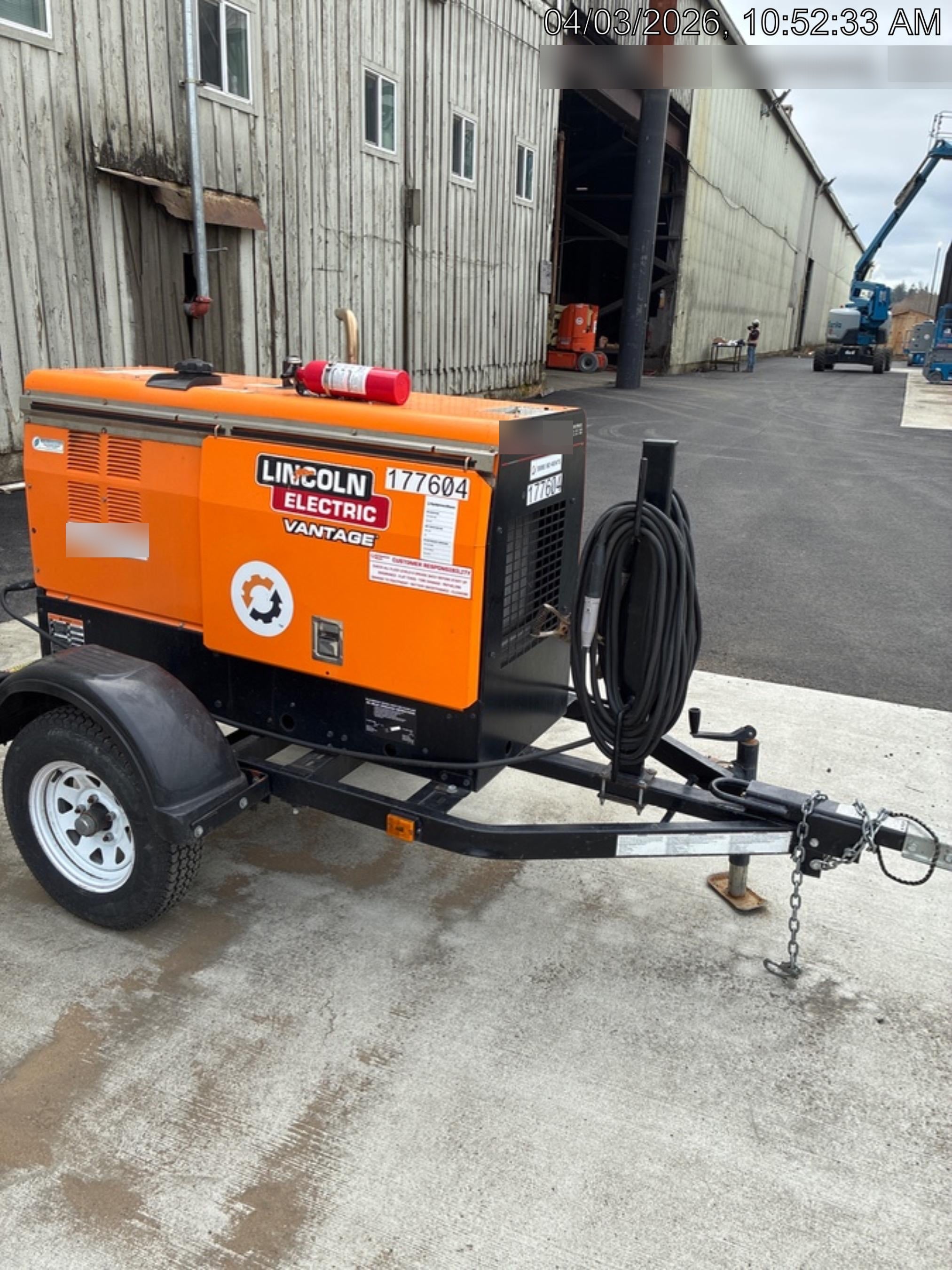 2021 Lincoln Electric Vantage 322 Vantage 322 Ready Pak 3 w/ Decals, ORANGE (includes trailer, cable rack, fender light kit) NO Telematics