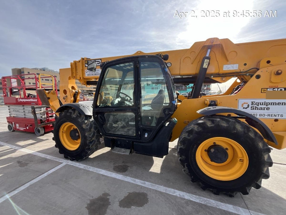 2019 JCB 510-56 74 HP w/CAB/HVAC, Beacon, Worklights, Aux Hydraulics, Foam Filled Tires w/60" Carriage/Forks