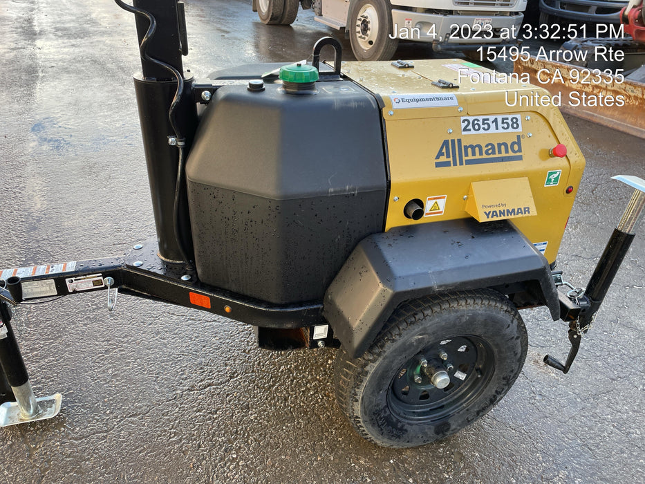 2022 Allmand NLV3GR (4) LED Light Fixture 350W, 23' Vertical Mast, 3kW Prime, Towable, ES Decals, T3