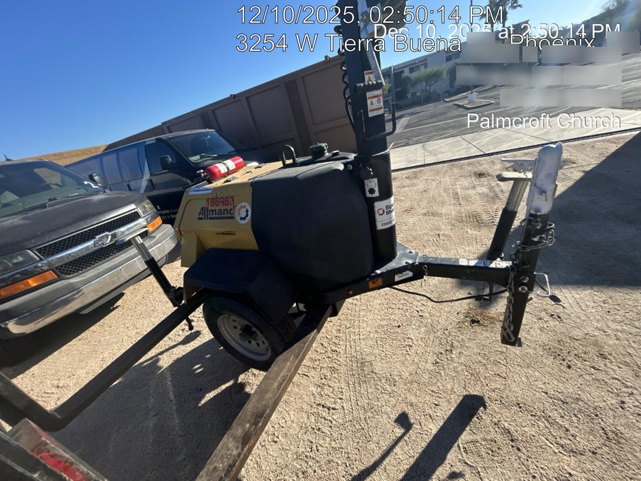 Allmand NLV3GR (4) LED Light Fixture 350W, 23' Vertical Mast, 3kW Prime, Towable, Deep Sea L401, Leveling Jacks, Yanmar T4F 5.8hp