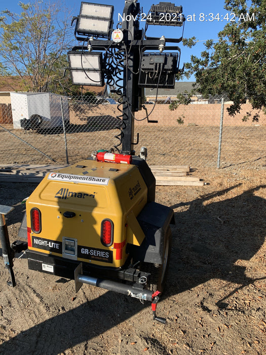 2021 Allmand NLV3GR (4) LED Light Fixture 350W, 23' Vertical Mast, 3kW Prime, Towable, Deep Sea L401, Leveling Jacks, Yanmar T4F 5.8hp