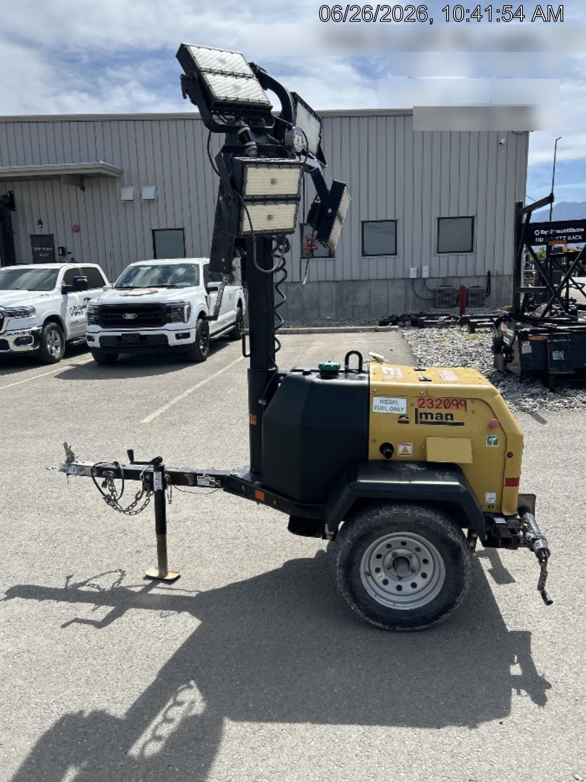2022 Allmand NLV3GR (4) LED Light Fixture 350W, 23' Vertical Mast, 3kW Prime, Towable, Deep Sea L401, Leveling Jacks, Yanmar T4F 5.8hp