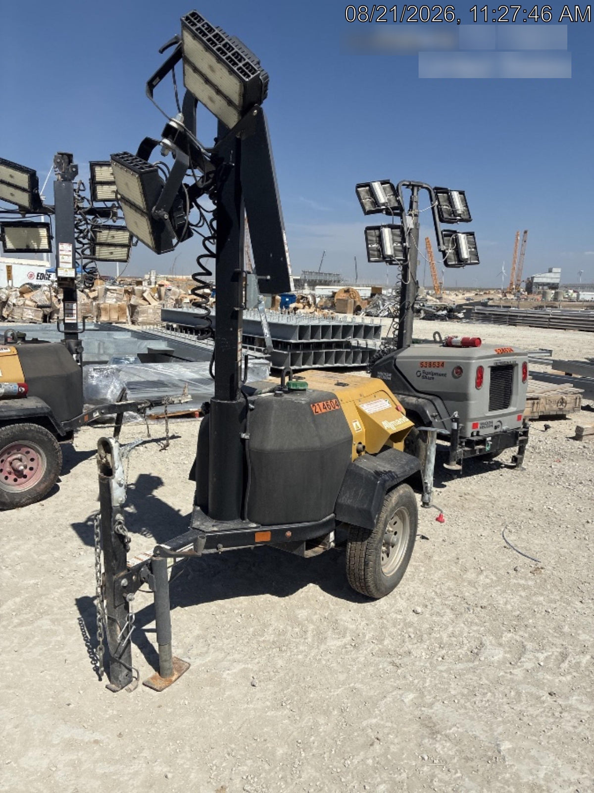 2022 Allmand NLV3GR (4) LED Light Fixture 350W, 23' Vertical Mast, 3kW Prime, Towable, Deep Sea L401, Leveling Jacks, Yanmar T4F 5.8hp
