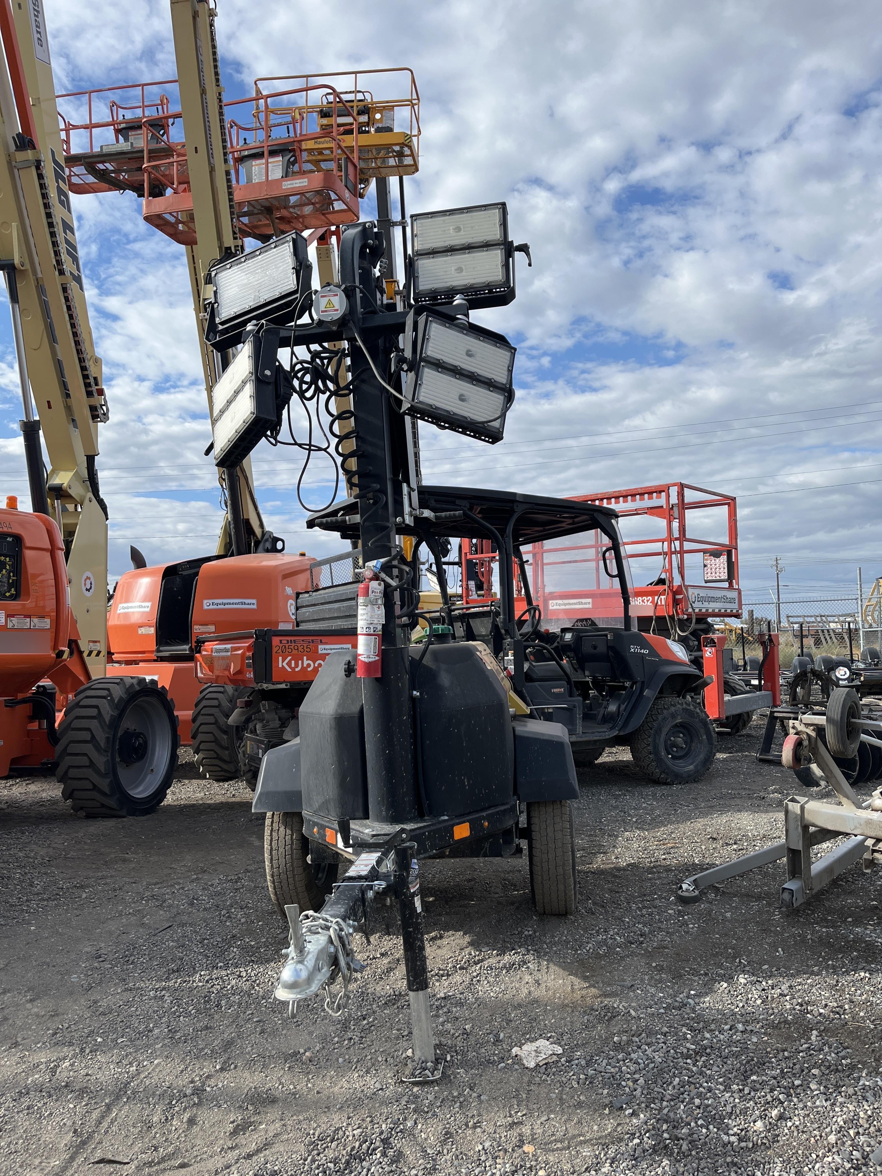 Allmand NLV3GR (4) LED Light Fixture 350W, 23' Vertical Mast, 3kW Prime, Towable, Deep Sea L401, Leveling Jacks, Yanmar T4F 5.8hp