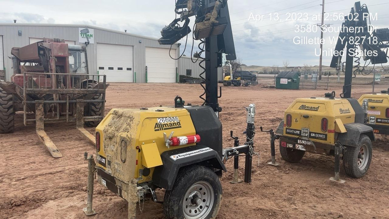 2022 Allmand NLV3GR (4) LED Light Fixture 350W, 23' Vertical Mast, 3kW Prime, Towable, ES Decals, T3