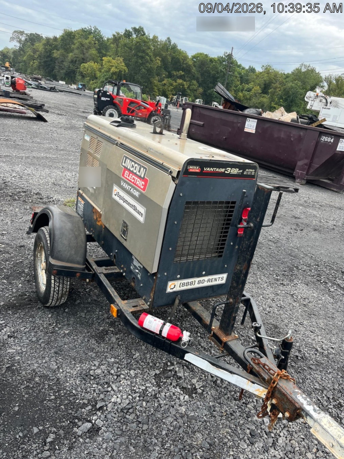 2019 Lincoln Electric Vantage 322 Welder Ready-Pak 3, Two wheel trailer, Fender and Light kit, Cable Rack