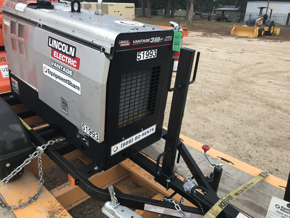 2019 Lincoln Electric Vantage 322 Welder Ready-Pak 3, Two wheel trailer, Fender and Light kit, Cable Rack