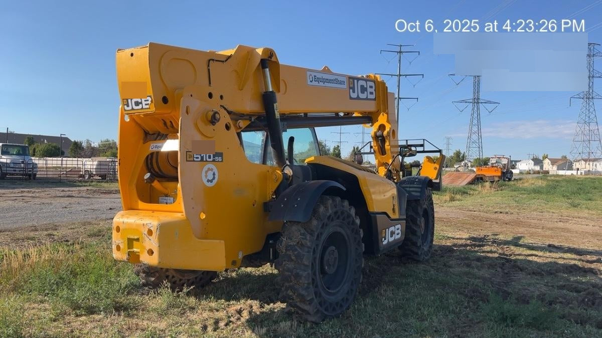2020 JCB 510-56 Cab/Heat/Air, 74 HP, Solid Tires, STD Worklight, Beacon, Aux Hydraulics, Lifting Eye, Back up Alarm w/66" Carriage/60" Forks
