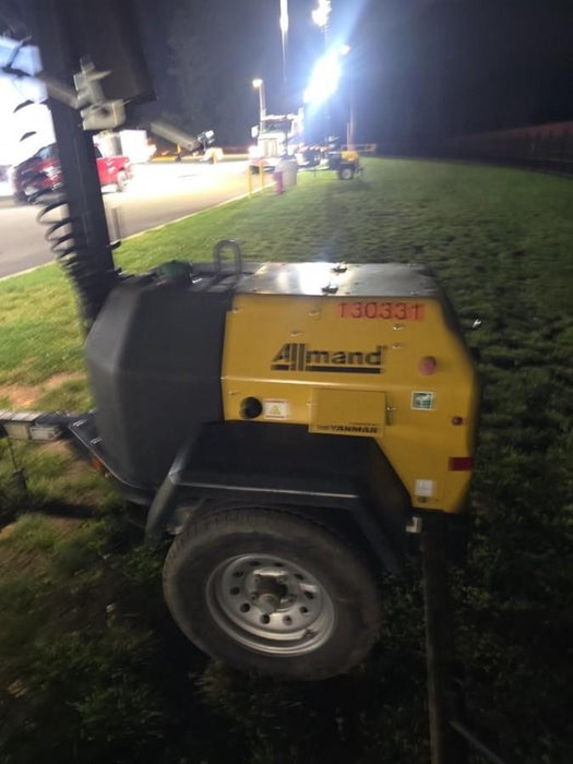 2021 Allmand NLV3GR (4) LED Light Fixture 350W, 23' Vertical Mast, 3kW Prime, Towable, Deep Sea L401, Leveling Jacks, Yanmar T4F 5.8hp