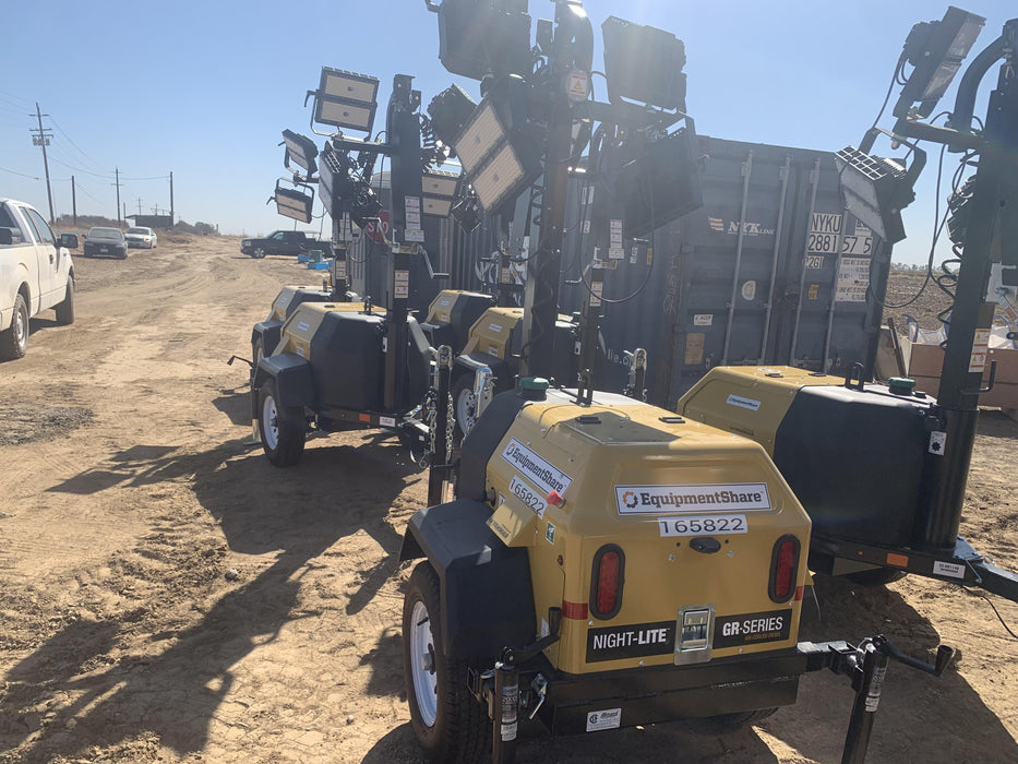 2021 Allmand NLV3GR (4) LED Light Fixture 350W, 23' Vertical Mast, 3kW Prime, Towable, Deep Sea L401, Leveling Jacks, Yanmar T4F 5.8hp