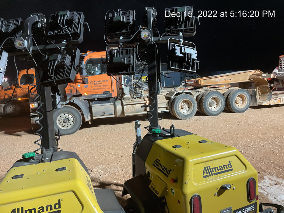 2022 Allmand NLV3GR (4) LED Light Fixture 350W, 23' Vertical Mast, 3kW Prime, Towable, ES Decals, T3