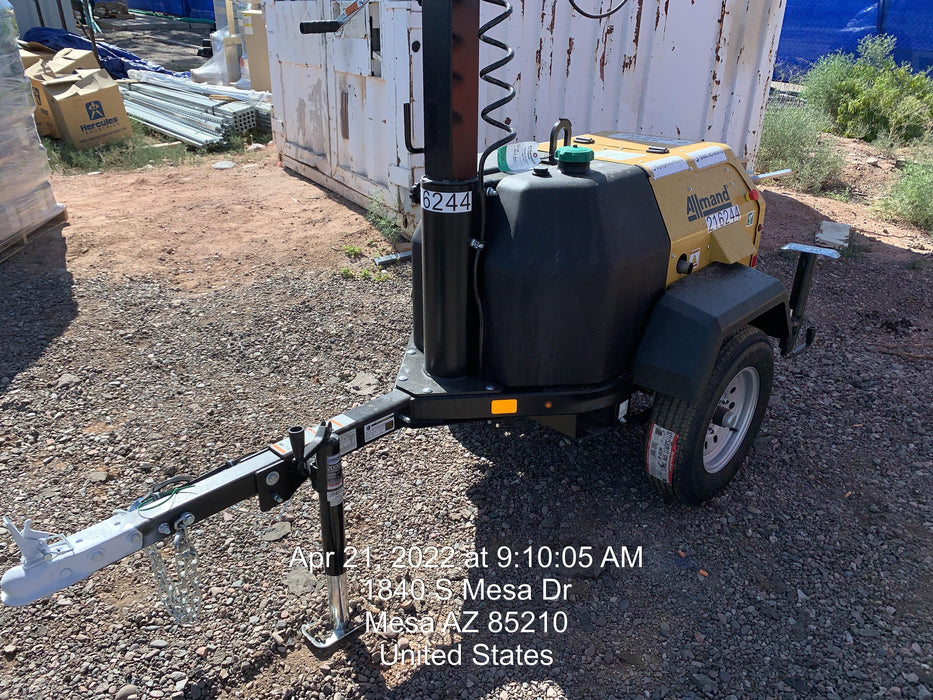 2022 Allmand NLV3GR (4) LED Light Fixture 350W, 23' Vertical Mast, 3kW Prime, Towable, Deep Sea L401, Leveling Jacks, Yanmar T4F 5.8hp