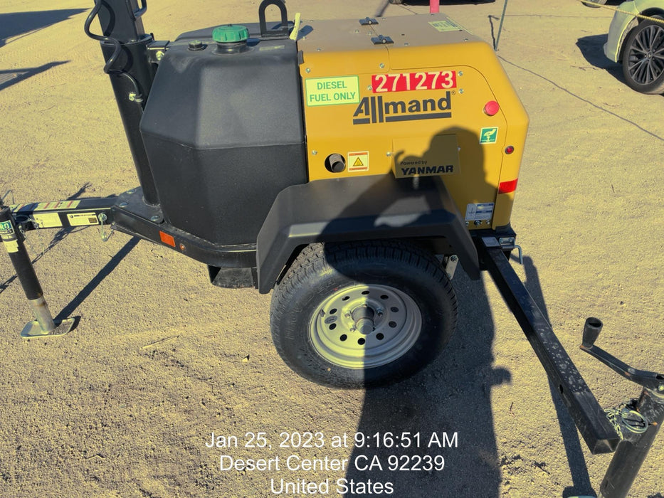 2022 Allmand NLV3GR (4) LED Light Fixture 350W, 23' Vertical Mast, 3kW Prime, Towable, ES Decals, T3