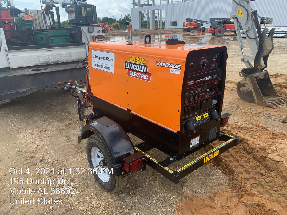 2021 Lincoln Electric Vantage 322 Vantage 322 Ready Pak 3 w/ Decals, ORANGE (includes trailer, cable rack, fender light kit) NO Telematics