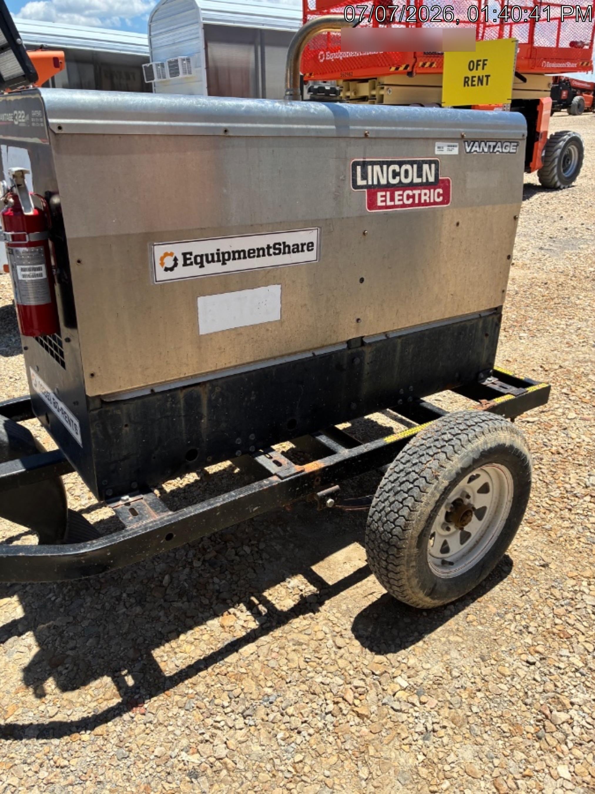 2019 Lincoln Electric Vantage 322 Welder Ready-Pak 3, Two wheel trailer, Fender and Light kit, Cable Rack
