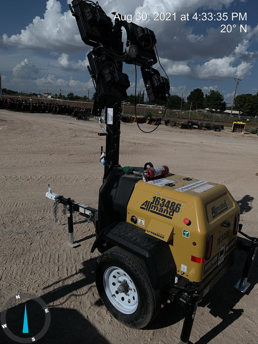 2021 Allmand NLV3GR (4) LED Light Fixture 350W, 23' Vertical Mast, 3kW Prime, Towable, Deep Sea L401, Leveling Jacks, Yanmar T4F 5.8hp