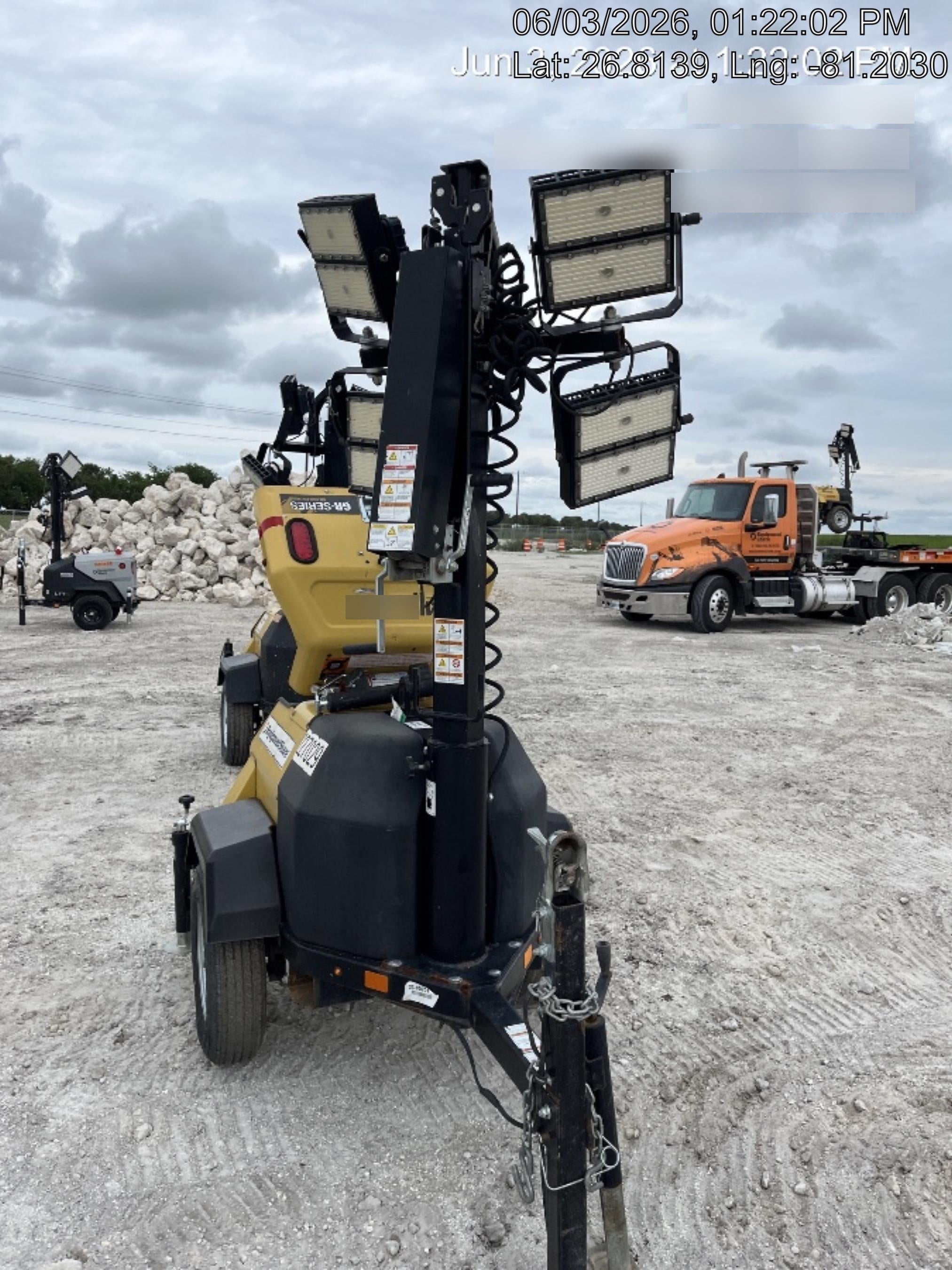2022 Allmand NLV3GR (4) LED Light Fixture 350W, 23' Vertical Mast, 3kW Prime, Towable, Deep Sea L401, Leveling Jacks, Yanmar T4F 5.8hp