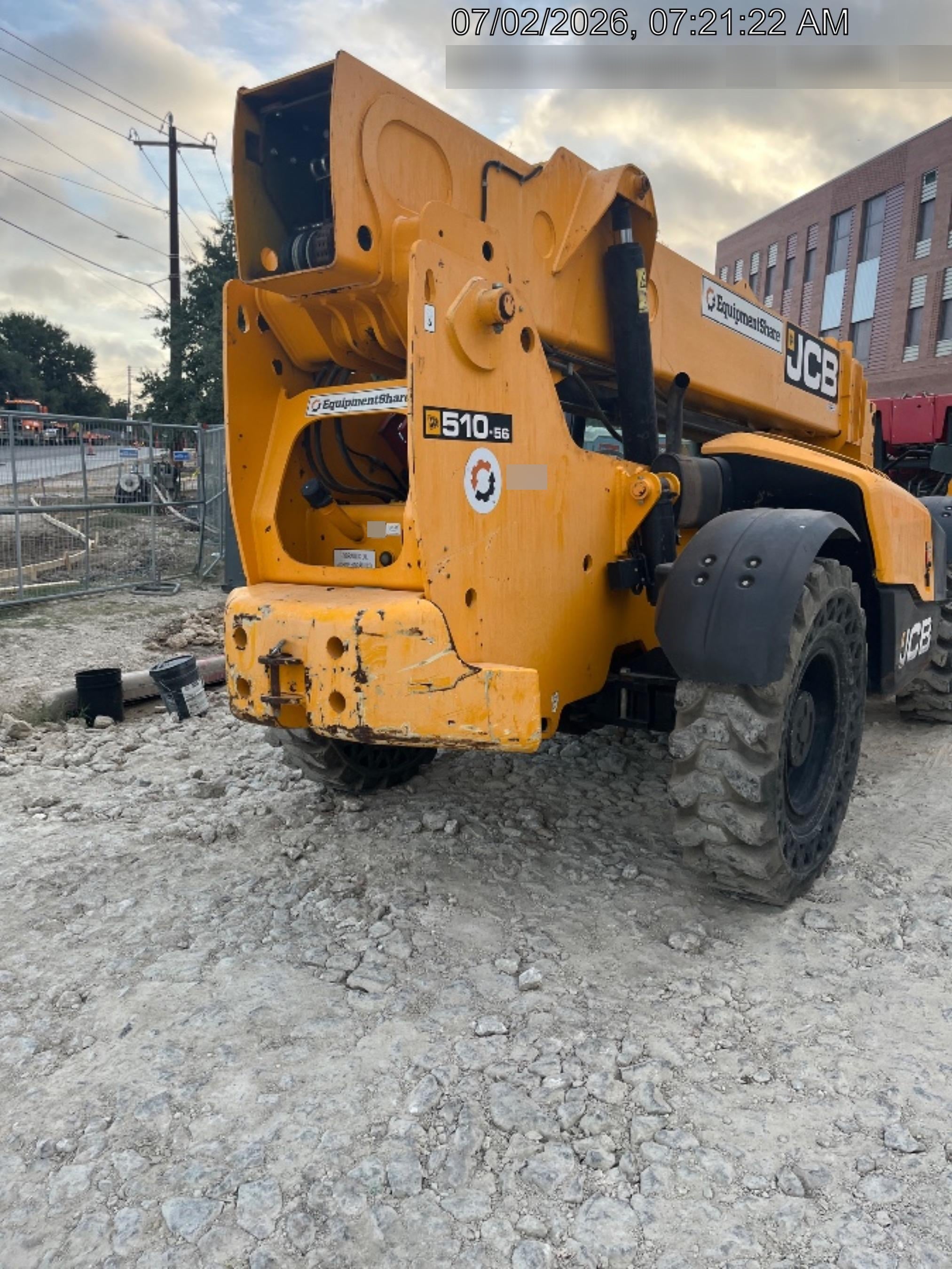 2020 JCB 510-56 Canopy, 74 HP, Solid Tires, STD Worklight, Beacon, Aux Hydraulics, Lifting Eye, Back up Alarm w/66" Carriage/60" Forks