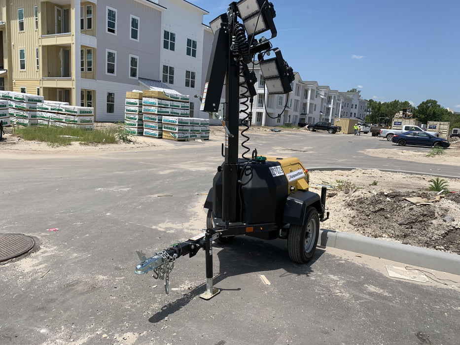 2022 Allmand NLV3GR (4) LED Light Fixture 350W, 23' Vertical Mast, 3kW Prime, Towable, Deep Sea L401, Leveling Jacks, Yanmar T4F 5.8hp