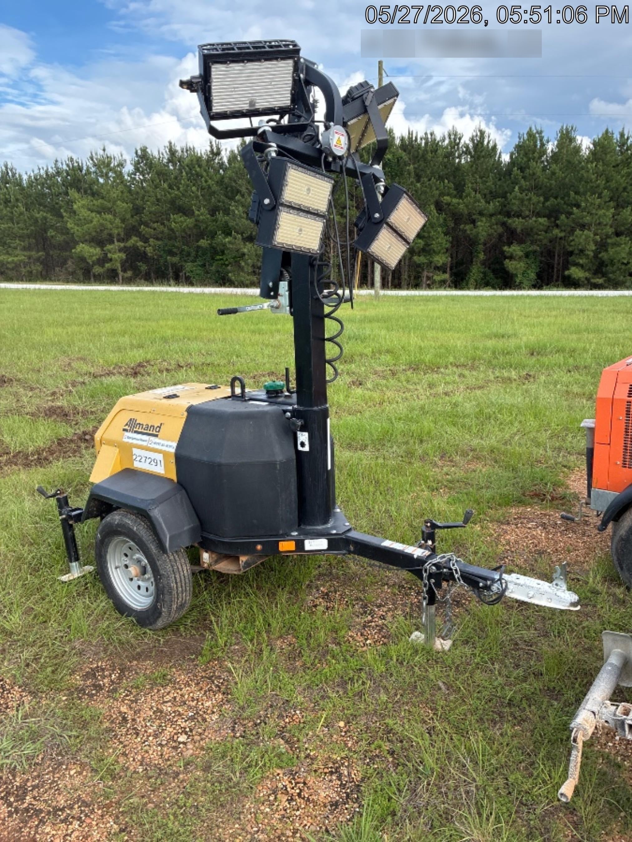2022 Allmand NLV3GR (4) LED Light Fixture 350W, 23' Vertical Mast, 3kW Prime, Towable, Deep Sea L401, Leveling Jacks, Yanmar T4F 5.8hp