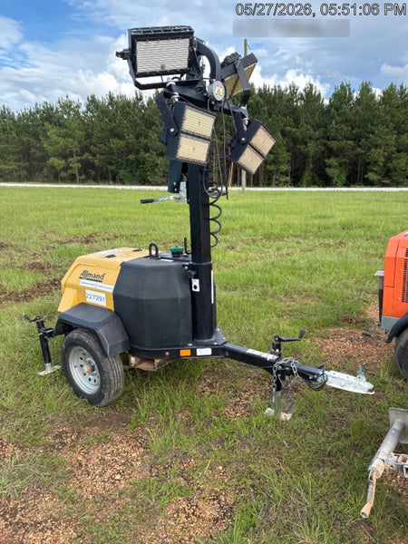 2022 Allmand NLV3GR (4) LED Light Fixture 350W, 23' Vertical Mast, 3kW Prime, Towable, Deep Sea L401, Leveling Jacks, Yanmar T4F 5.8hp
