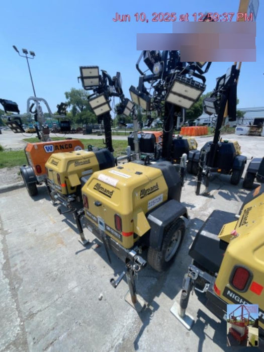 2022 Allmand NLV3GR (4) LED Light Fixture 350W, 23' Vertical Mast, 3kW Prime, Towable, Deep Sea L401, Leveling Jacks, Yanmar T4F 5.8hp