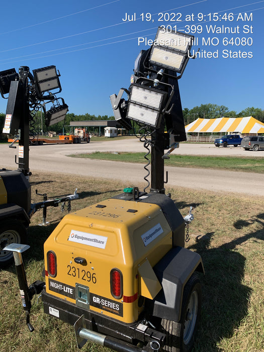 2022 Allmand NLV3GR (4) LED Light Fixture 350W, 23' Vertical Mast, 3kW Prime, Towable, Deep Sea L401, Leveling Jacks, Yanmar T4F 5.8hp