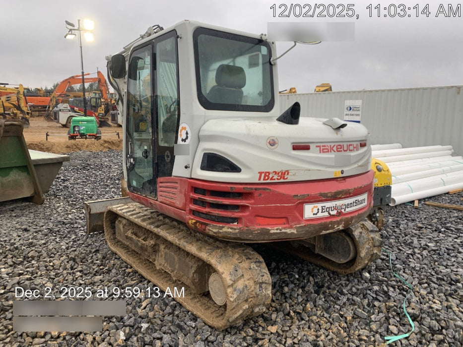2019 Takeuchi TB290 Takeuchi TB290 Cab/Heat/AC w/Rubber Tracks, Auxiliary Hydraulics, Dozer Blade, Manual QC, 18/24/36" Buckets, Hydraulic Thumb Installed
