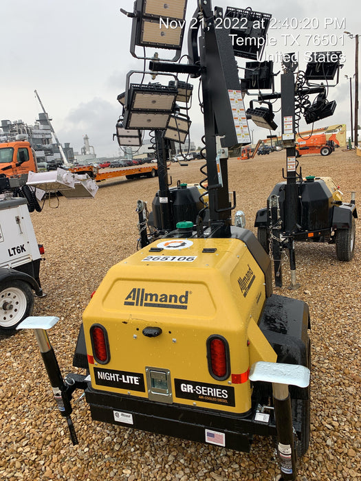 2022 Allmand NLV3GR (4) LED Light Fixture 350W, 23' Vertical Mast, 3kW Prime, Towable, ES Decals, T3