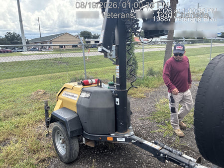 2022 Allmand NLV3GR (4) LED Light Fixture 350W, 23' Vertical Mast, 3kW Prime, Towable, Deep Sea L401, Leveling Jacks, Yanmar T4F 5.8hp