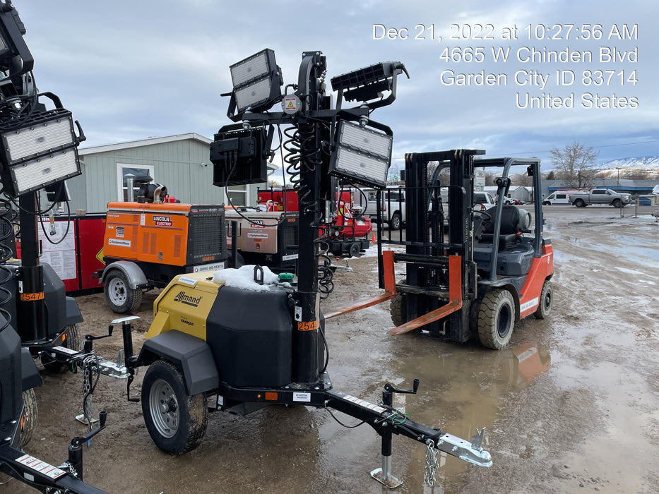 2022 Allmand NLV3GR (4) LED Light Fixture 350W, 23' Vertical Mast, 3kW Prime, Towable, ES Decals, T3