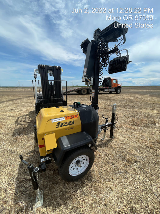 2021 Allmand NLV3GR (4) LED Light Fixture 350W, 23' Vertical Mast, 3kW Prime, Towable, Deep Sea L401, Leveling Jacks, Yanmar T4F 5.8hp