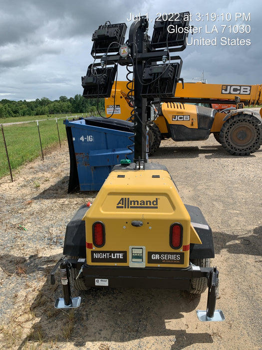 2022 Allmand NLV3GR (4) LED Light Fixture 350W, 23' Vertical Mast, 3kW Prime, Towable, Deep Sea L401, Leveling Jacks, Yanmar T4F 5.8hp