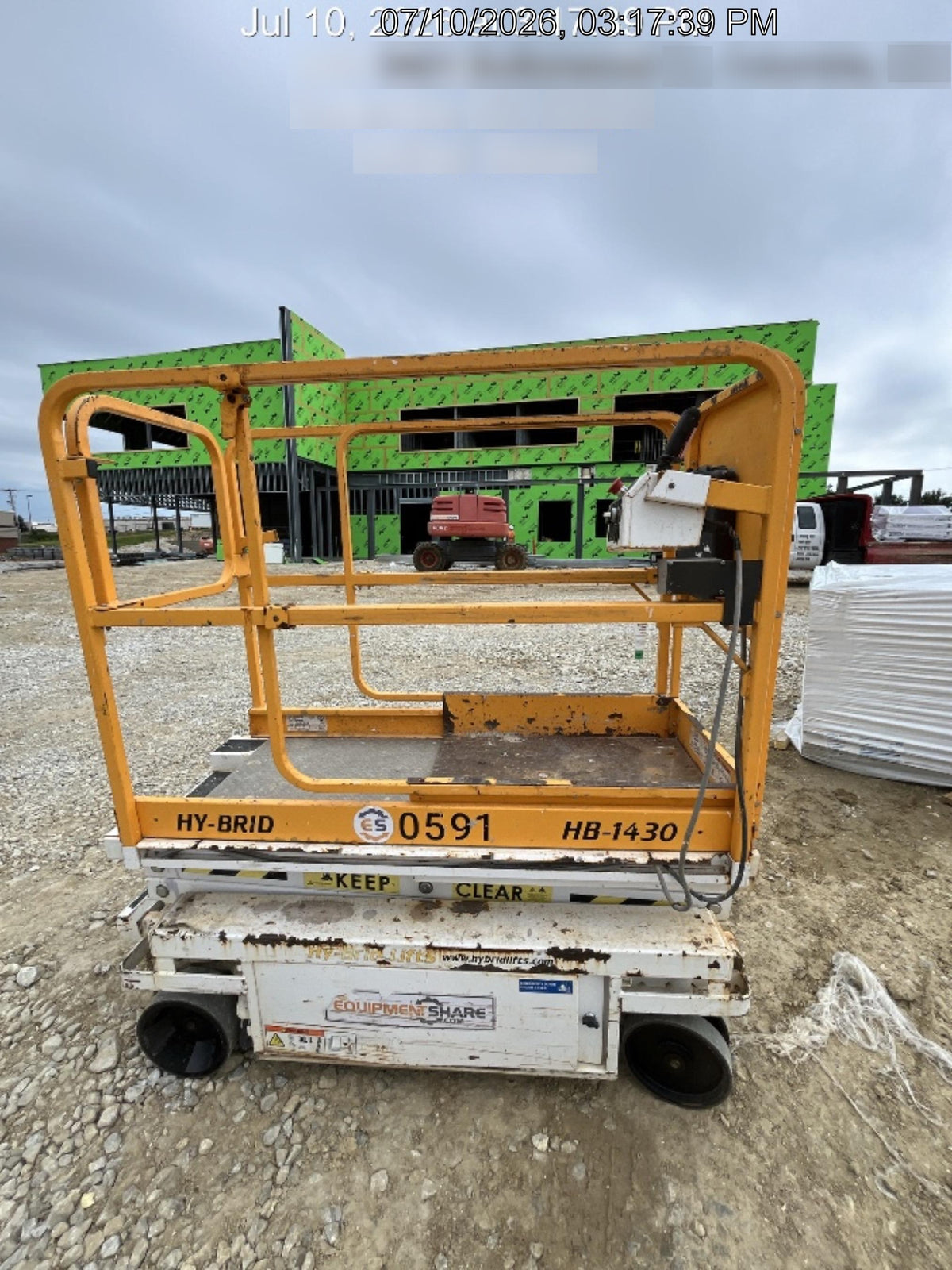 Custom Equipment HB-1430 Hy-Brid Scissor Lift
Platform capacity up to 670 lbs
Working height up to 20 ft
Weighs under 1,700 lbs
Non-marking wheels