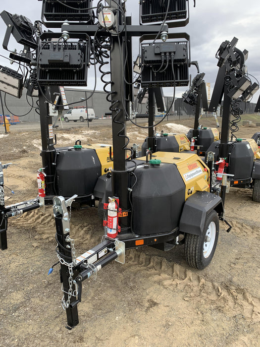 2021 Allmand NLV3GR (4) LED Light Fixture 350W, 23' Vertical Mast, 3kW Prime, Towable, Deep Sea L401, Leveling Jacks, Yanmar T4F 5.8hp