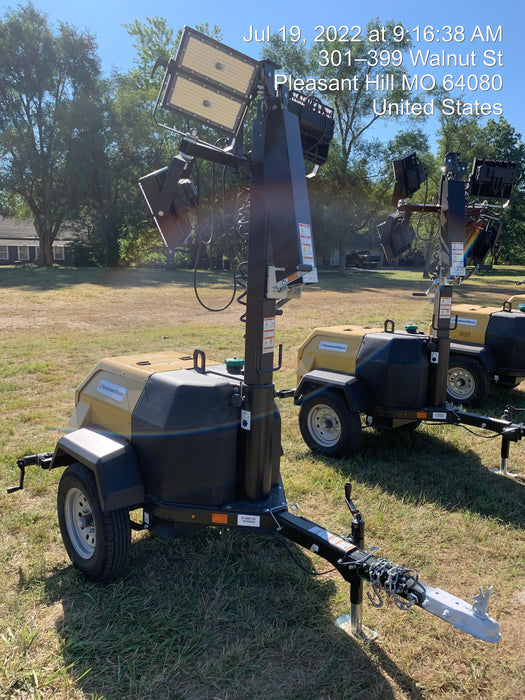 2022 Allmand NLV3GR (4) LED Light Fixture 350W, 23' Vertical Mast, 3kW Prime, Towable, Deep Sea L401, Leveling Jacks, Yanmar T4F 5.8hp