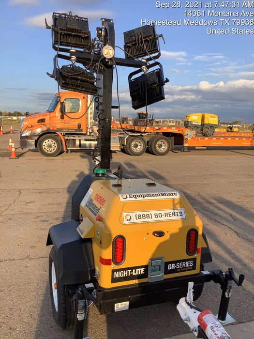 2021 Allmand NLV3GR (4) LED Light Fixture 350W, 23' Vertical Mast, 3kW Prime, Towable, Deep Sea L401, Leveling Jacks, Yanmar T4F 5.8hp