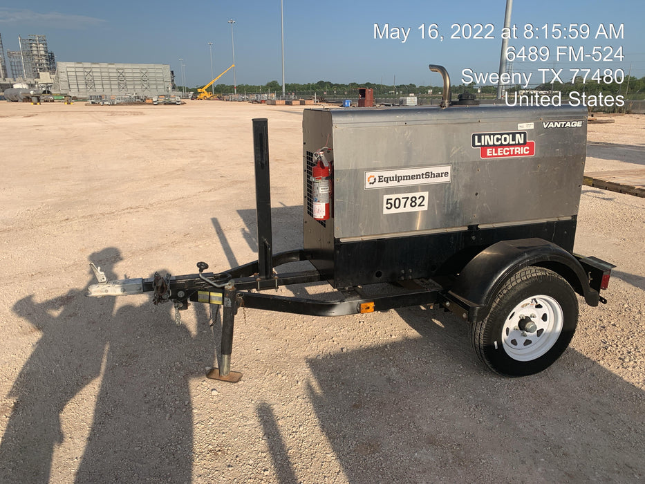 2019 Lincoln Electric Vantage 322 Welder Ready-Pak 3, Two wheel trailer, Fender and Light kit, Cable Rack