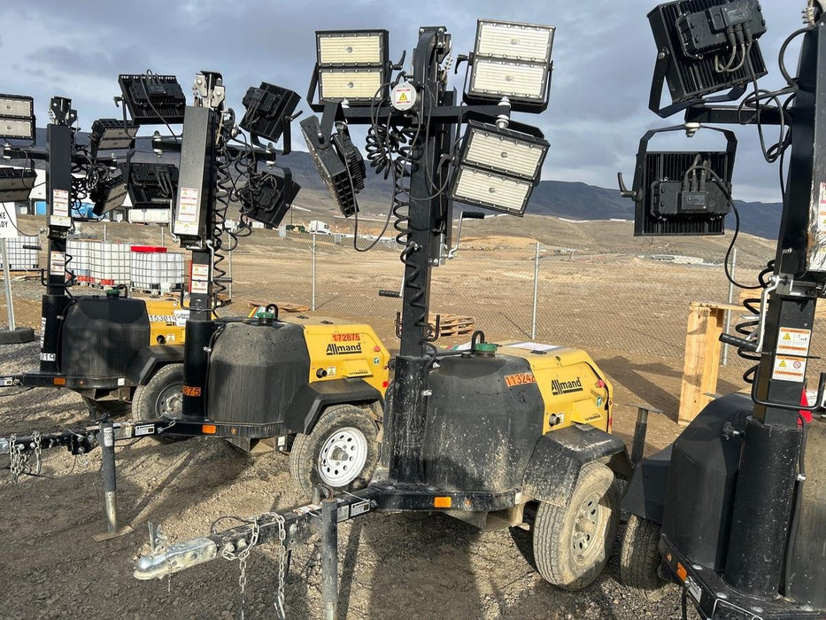 2020 Allmand NLV3GR (4) LED Light Fixture 350W, 23' Vertical Mast, 3kW Prime, Towable, Deep Sea L401, Leveling Jacks, Yanmar T4F 5.8hp