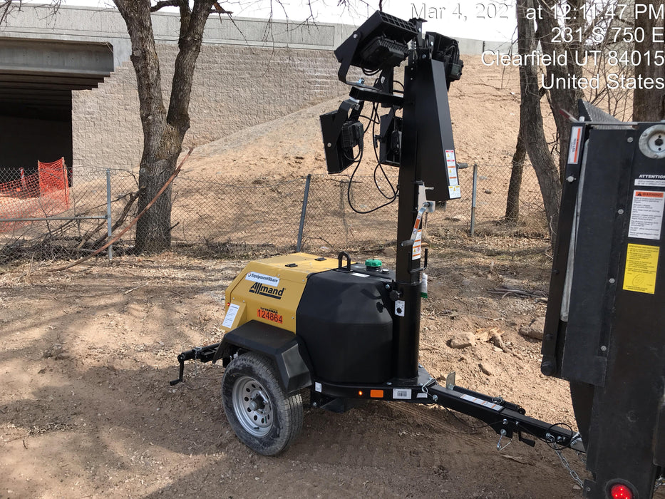 2020 Allmand NLV3GR (4) LED Light Fixture 350W, 23' Vertical Mast, 3kW Prime, Towable, Deep Sea L401, Leveling Jacks, Yanmar T4F 5.8hp