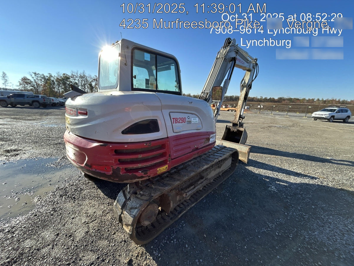 2019 Takeuchi TB290 Cab/Heat/AC Rubber tracks, Dozer blade, Travel alarm, Auxiliary hydraulics w/Manual QC, Hydraulic thumb, 18", 24", and 36" Buckets