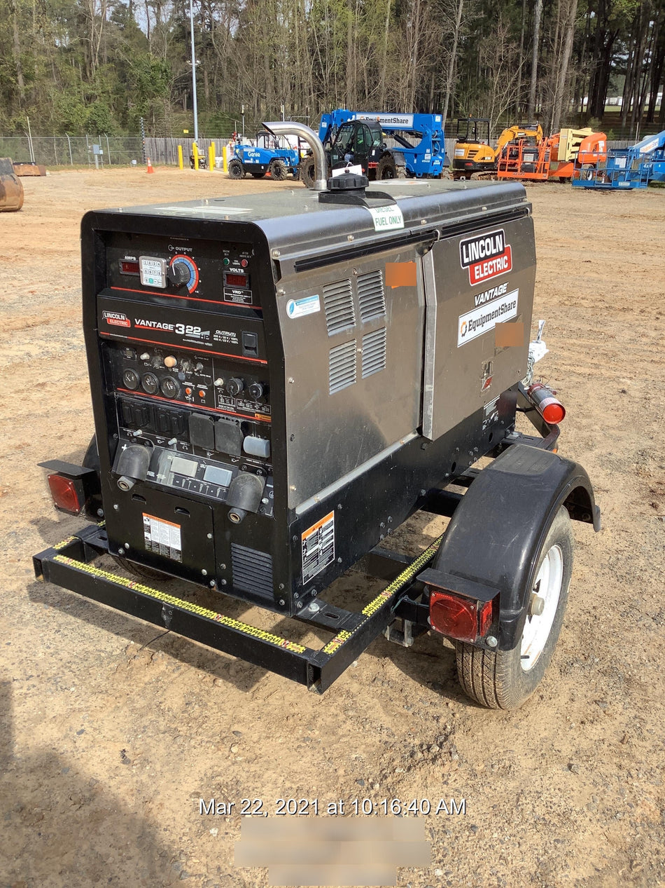 2019 Lincoln Electric Vantage 322 Ready-Pak 3, Two Wheel Trailer, Fender and Light Kit, Cable Rack
