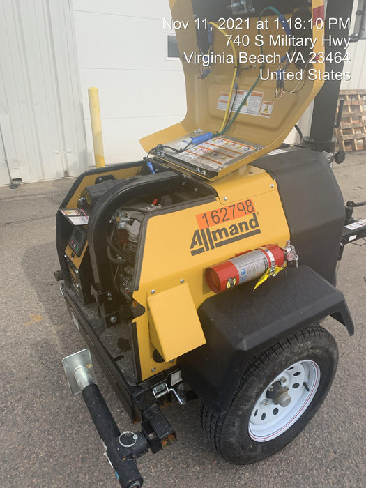 2021 Allmand NLV3GR (4) LED Light Fixture 350W, 23' Vertical Mast, 3kW Prime, Towable, Deep Sea L401, Leveling Jacks, Yanmar T4F 5.8hp