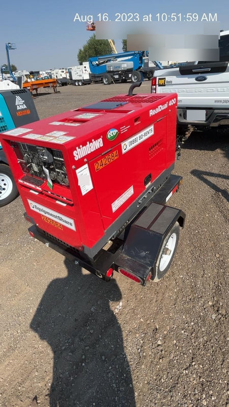 2022 Shindaiwa DGW400MDL Kubota D902 Engine, 23 HP, Dual Op Welder, Wire, Arc, Droop Stick, Tig, and CC Stick Functionality, Simulphase, 3 Phase and 1 Phase Gen Output, Single Axle NB Trlr, Slr Trckl Chrg 12V 12W, Fire Ext