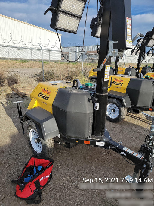 2021 Allmand NLV3GR (4) LED Light Fixture 350W, 23' Vertical Mast, 3kW Prime, Towable, Deep Sea L401, Leveling Jacks, Yanmar T4F 5.8hp